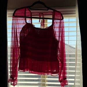LC Lauren Conrad Fuchsia Lace Blouse